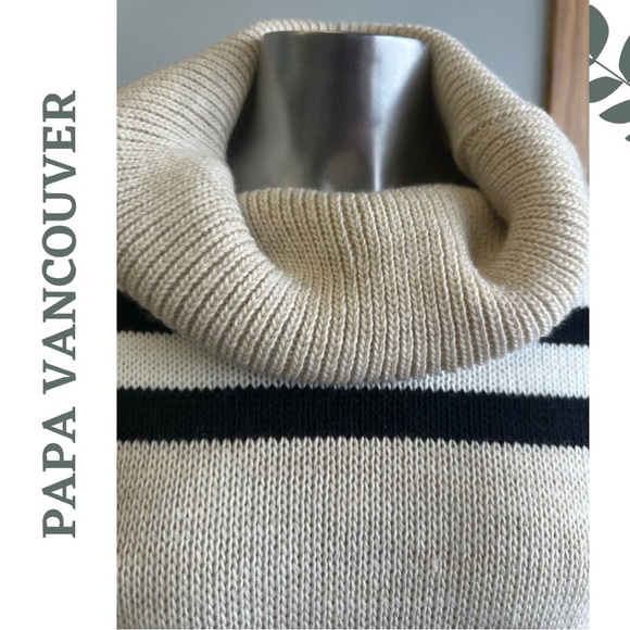 Papa Vancouver Cowl Neck Stripe Multi Color Sweater Tan Black Red White Medium - Picture 5 of 7
